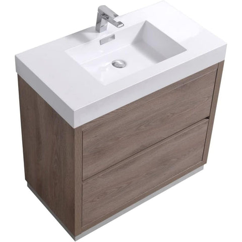 Oakestry Bliss 40 Inch Free Standing Bathroom Vanity Butternut Finish Modern Floor Cabinet with Integrated Ceramic Sink and Soft Close Drawers for Small and Medium Size Bathrooms