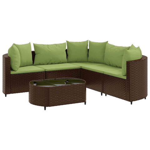 vidaXL 6 Piece Patio Sofa Set - Brown Poly Rattan Garden Lounge Set with Cushions, Tempered Glass Coffee Table for Outdoor, Deck, Patio, Terrace, 3308398