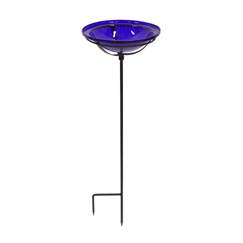 Achla Designs Crackle Glass Birdbath Bowl with Stake, 12-in, Cobalt Blue