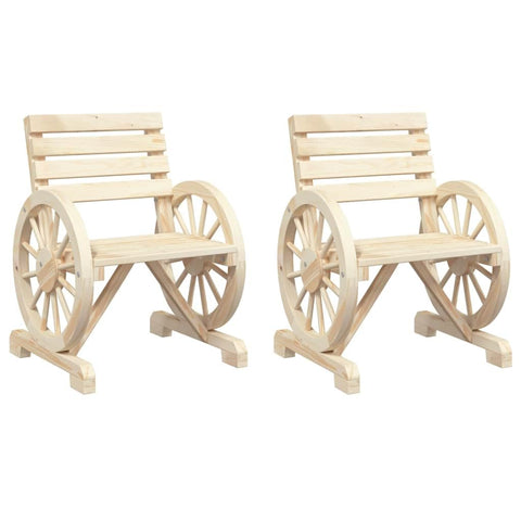 vidaXL Patio Chairs Set of 2-22.8"x22.8"x30.9" Brown Solid Wood Fir Seating with Wagon Wheel Armrest for Garden, Terrace