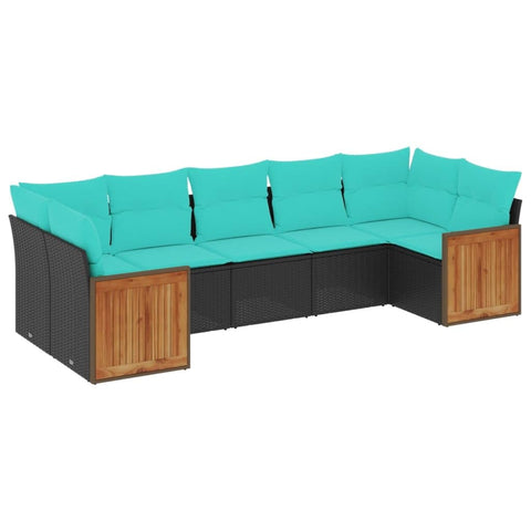 vidaXL Patio Sofa Set with Cushions 7 Piece, Outdoor Conversation Set with Storage, Patio Furniture Set, Modern Style, Black Poly Rattan