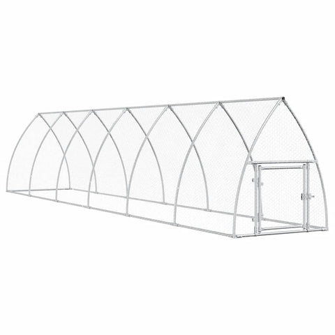 vidaXL Walk-in Chicken Cage Hen Coop - Galvanized Steel Poultry Enclosure for Outdoor Use - Spacious Design with 236.2" L x 41.3" W x 47.2" H Dimensions - Silver