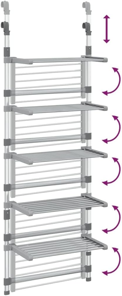 vidaXL Drying Rack, Wall Mounted 5-Tier Hanging Clothes Drying Rack, Folding Clothes Hanger Rack, Hanging Laundry Drying Rack, Aluminum