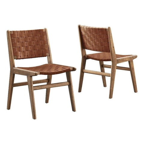 Modway Saoirse Faux Leather Wood Dining Side Chair - Set of 2 in Walnut Brown