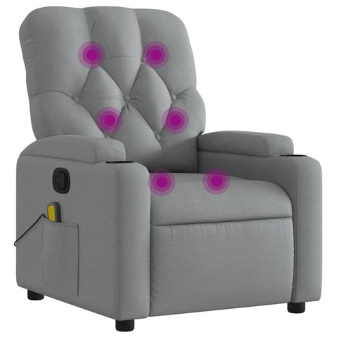 vidaXL Light Gray Fabric Massage Recliner Chair-Manual Reclining Armchair with Vibration, Cup Holders for Living Room, Lounge