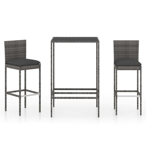 vidaXL Patio Bar Set 3 Piece, Bar Stool for Outdoor Garden Backyard, Bistro Set with Cushions, Bar Table, Farmhouse Modern Style, Poly Rattan Gray