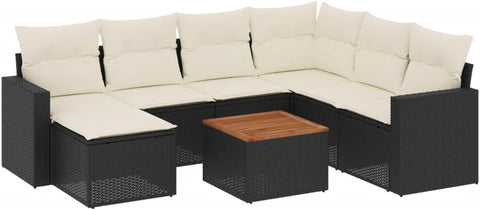 vidaXL Patio Sofa Set with Cushions 8 Piece, Outdoor Conversation Set with Storage, Patio Furniture Set, Modern Style, Black Poly Rattan