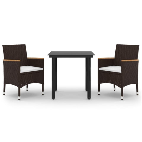 vidaXL Patio Dining Set 3 Piece, Outdoor Dining Set for 2, Table and Chair with Cushions, Dining Chair for Garden Backyard, Poly Rattan and Glass