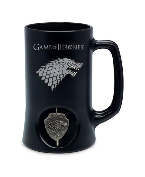 SD TOYS Game of Thrones House Stark Sigil Ceramic Stein Mug with Rotating Metal Emblem