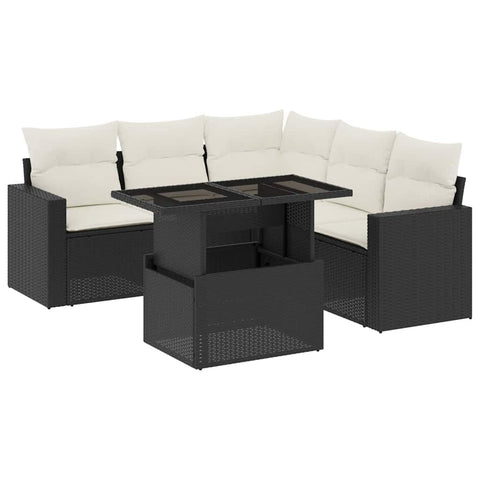 vidaXL Patio Sofa Set with Cushions 6 Piece, Garden Lounge Set, Outdoor Conversation Set, Sectional Sofa for Garden, Modern Style, Black Poly Rattan