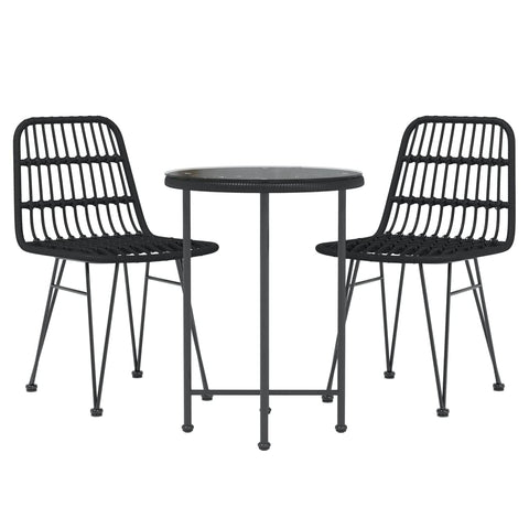 vidaXL Patio Dining Set 3 Piece, Outdoor Table and Chairs with Rattan Look, Patio Conversational Set, Balcony Furniture Set for Porch Backyard, Modern, Black Poly Rattan