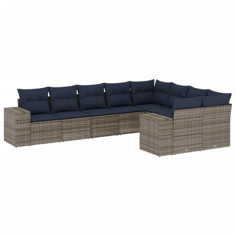 vidaXL 9 Piece Garden Sofa Set with Cushions Grey Poly Rattan