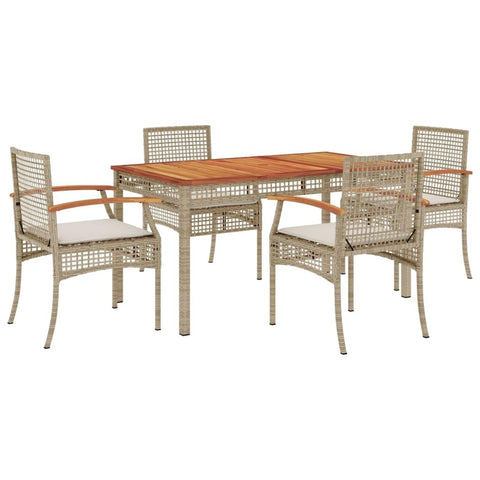 vidaXL 5-Piece Beige Patio Dining Set with Cushions - PE Rattan Outdoor Furniture for Garden, Backyard, Deck