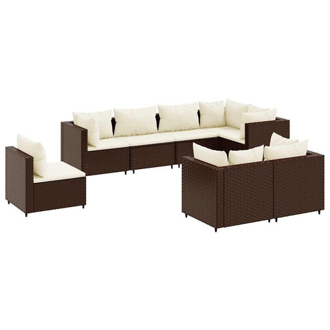 vidaXL Patio Lounge Set with Cushions 8 Piece, Sectional Sofa for Garden, Outdoor Conversation Set, Patio Furniture, Modern Style, Brown Poly Rattan