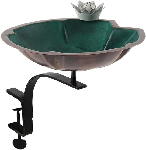 Oakestry Lilypad Birdbath with Rail Mount Bracket – Outdoor Deck Bird Bath with Adjustable Clamp – Durable Weather-Resistant Plastic Basin – Easy to Clean – Attract Birds to Your Garden or Balcony