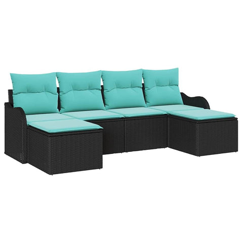 vidaXL Sofa Set with Cushion 6 pcs Black Polyester, Chill Out with Modern Outdoor Lounge Furniture, Weatherproof Sofa, Adjustable, Perfect for Garden & Patio