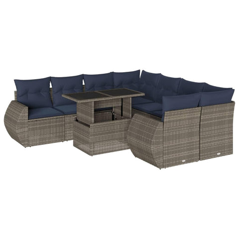 vidaXL Patio Sofa Set with Cushions 9 Piece, Conversation Set with Table and Sectional Sofas, Outdoor Seat for Garden, Modern, Gray Poly Rattan