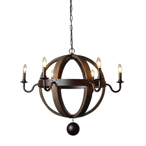 Molly Cast Iron and Solid Wood Open Work Globe Pendant in Black