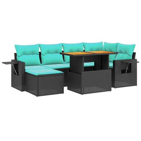 vidaXL Patio Sofa Set with Cushions 7 Piece, Outdoor Conversation Set, Sectional Sofa for Balcony Garden, Modern Style, Black Poly Rattan