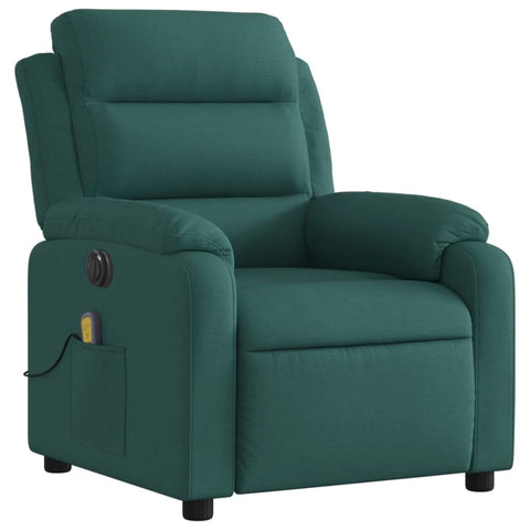 vidaXL Electric Massage Recliner Chair in Dark Green Fabric - Motorized Reclining Armchair with Vibration Massage, Side Pocket, and Padded Comfort for Living Room/Lounge