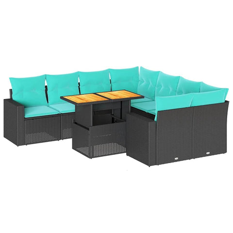 vidaXL 9 Piece Patio Sofa Set with Cushions Black Poly Rattan, Garden Sofa Set, Garden Lounge Set, Sofa for Garden, Outdoor Sofa Set