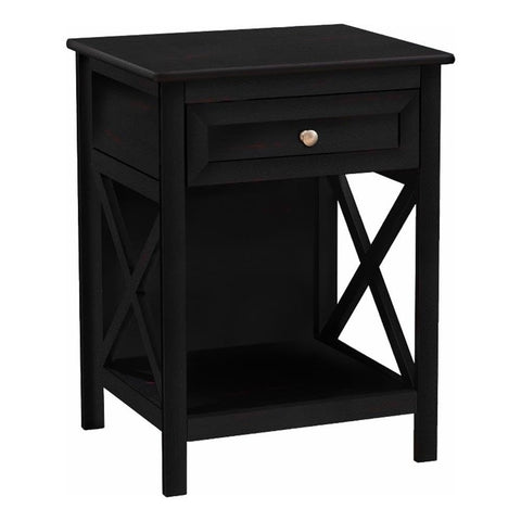 Monarch Specialties 3986, End, Side, 2 Tier, Bedroom, Nightstand, Lamp, Storage Drawer ACCENT TABLE, 19" L x 15.75" W x 25" H, Black