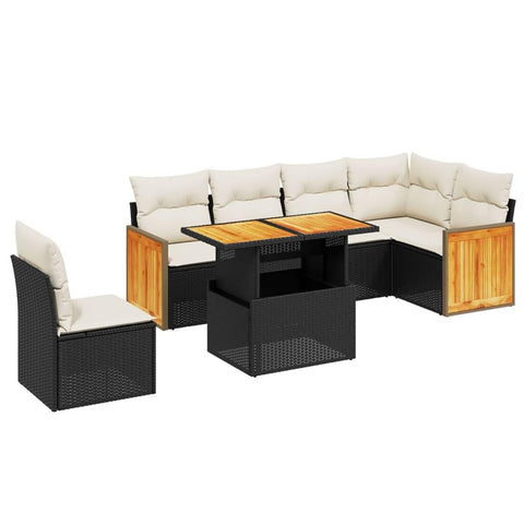 vidaXL Patio Sofa Set with Cushions 7 Piece, Outdoor Conversation Set, Sectional Sofa for Balcony Garden, Modern Style, Black Poly Rattan