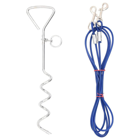 vidaXL Dog Tie Out Cable and Stake Set - - 9.8' PVC-Coated Steel Wire, Portable Garden Yard Pet Anchor