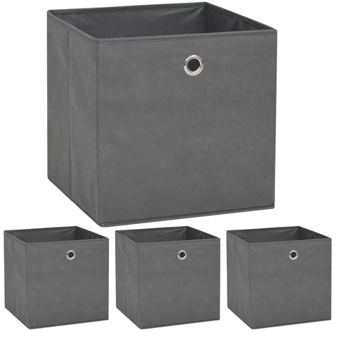 vidaXL Non-Woven Fabric Storage Boxes with Metal Eyelet - Foldable and Space-Efficient - 12.6"x12.6"x12.6" - Gray - Pack of 4