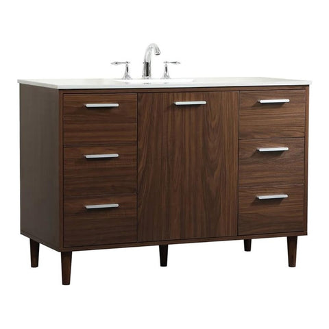 Elegant Decor Baldwin 48" Solid Wood and MDF Bathroom Vanity in Walnut