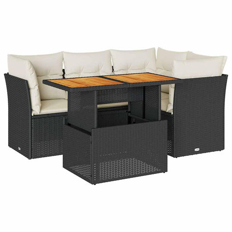 vidaXL 5 Piece Patio Sofa Set with Cushions Black Poly Rattan, Garden Sofa Set, Garden Lounge Set, Poly Rattan Sofa Set, Outdoor Sofa Set