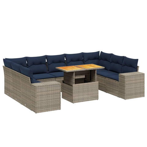 vidaXL Patio Sofa Set with Cushions 10 Piece, Outdoor Sectional Sofa Couch, Patio Conversation Set for Garden Backyard, Gray Poly Rattan