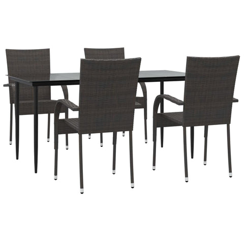 vidaXL Patio Dining Set 5 Piece, Rattan Patio Conversation Set, Wicker Outdoor Dining Table and Chair Set for Garden, Modern Style, Brown Poly Rattan