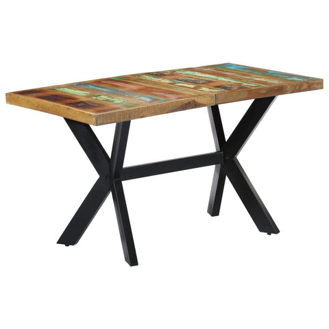 vidaXL Solid Reclaimed Wood Dining Table - Industrial Elegance 55.1" with Steel Cross Frame, Handcrafted, Multi-Wood Assembly