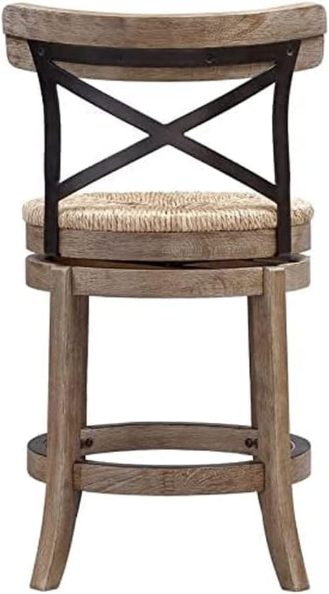 24-Inch Myrtle Counter Stool Wooden Bar Chair White Wire-Brush Finish Farmhouse Kitchen Island Seating Rustic Wood Counter Height Dining Barstool for Home Bar
