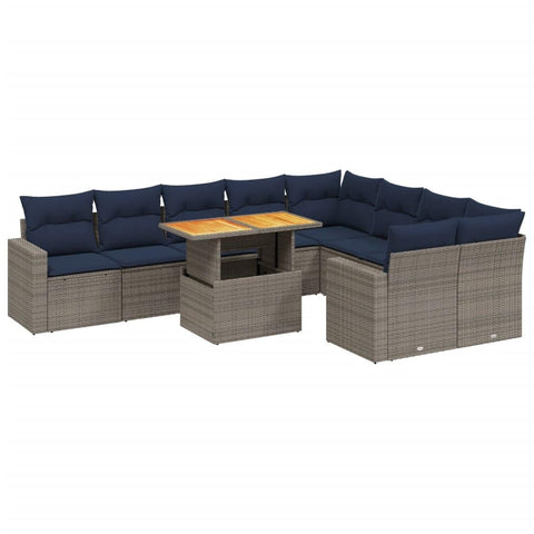 vidaXL Patio Sofa Set with Cushions 10 Piece, Outdoor Sectional Sofa Couch, Patio Conversation Set for Garden Backyard, Gray Poly Rattan
