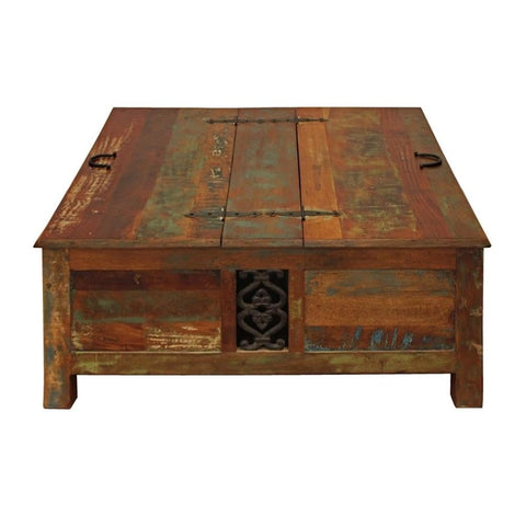 Moti Trinidad 40" Reclaimed Solid Wood Box Cocktail Table in Multi-Color