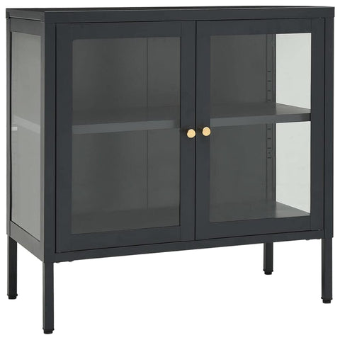 vidaXL Sideboard in Anthracite - Modern Steel & Glass Storage Cabinet - 27.6"x13.8"x27.6" - Adjustable Shelf, Feet - Stylish and Practical Home Furniture