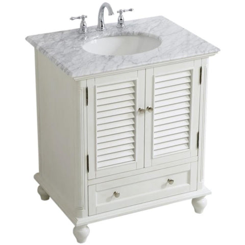 Elegant Decor Rhodes 30" Single Marble Top Bathroom Vanity in Antique White