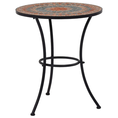 vidaXL Mosaic Bistro Table - 23.6" Ceramic Top Table - Durable Powder-Coated Iron Frame - Gray and Orange - Ideal for Balcony, Garden - Easy to Assemble