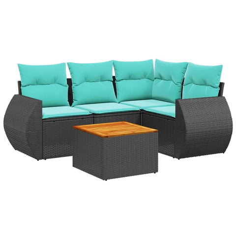 vidaXL 5 Piece Garden Sofa Set with Cushions Black Poly Rattan