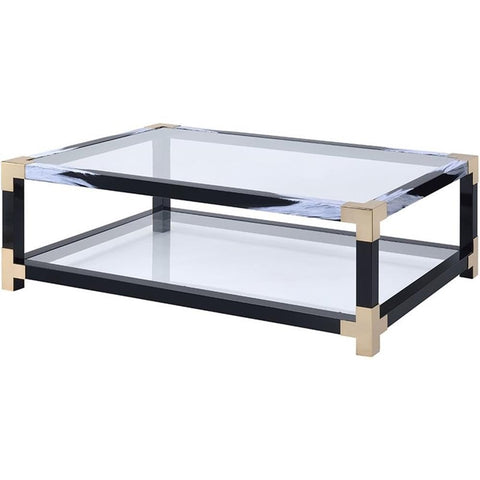 Acme Lafty 54" Glass Top Coffee Table in White Brushed and Black