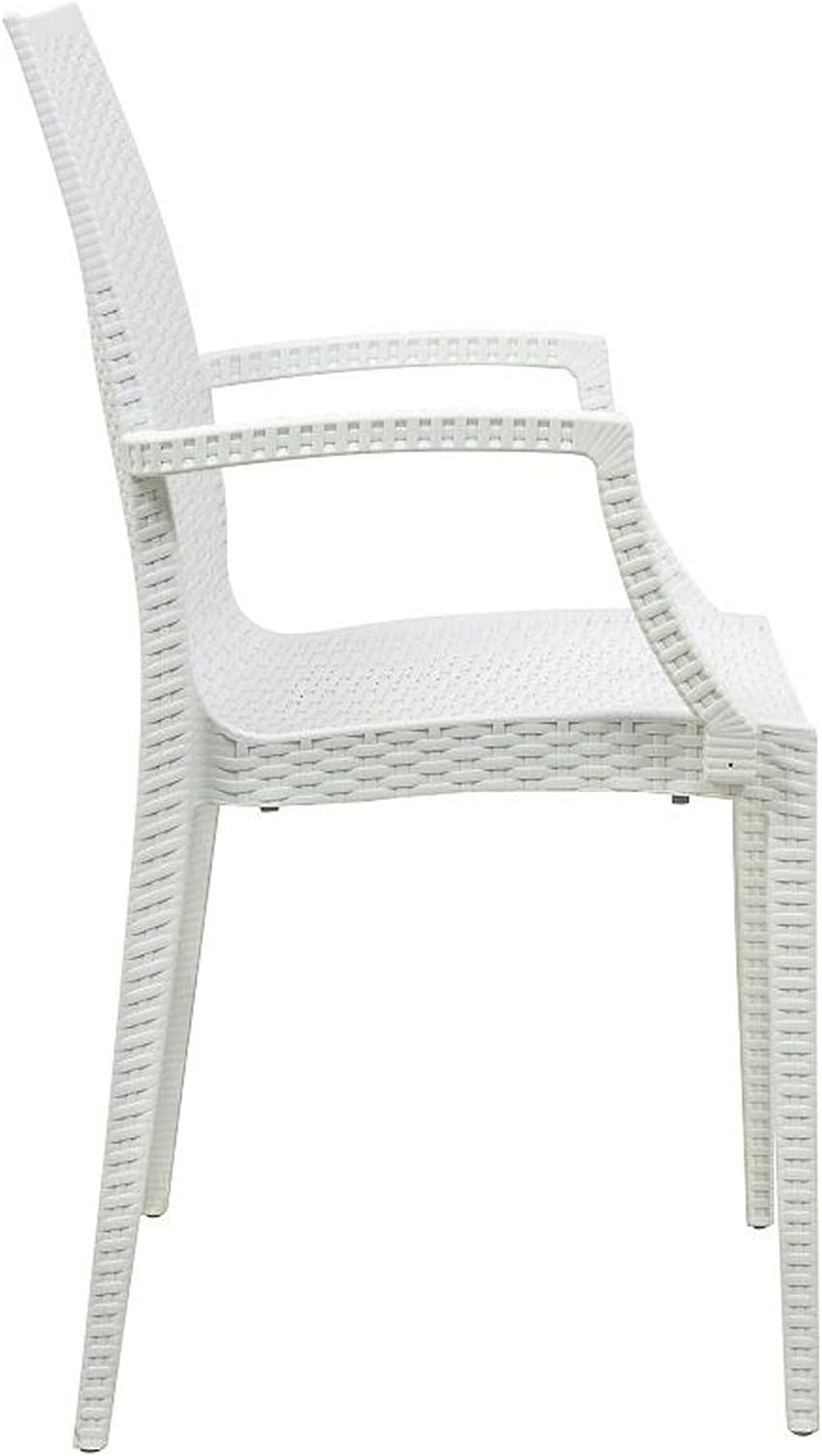 LeisureMod Hickory Weave Indoor Outdoor Patio Dining Side Armchair (White)