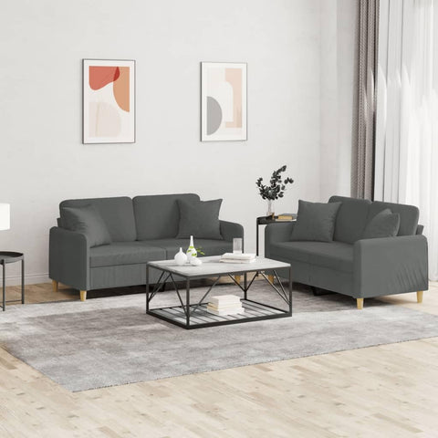vidaXL 2 Piece Sofa Set with Pillows in Dark Gray Fabric â€“ Comfortable Seating with Durable and Breathable Material Ideal for Living Room, Lounge Area or Office