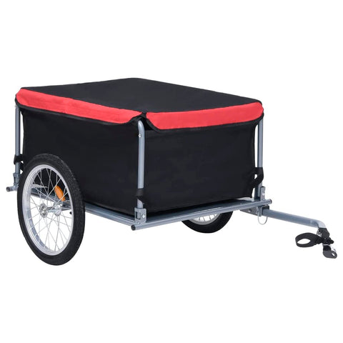 vidaXL Sturdy Steel and Polyester Cargo Trailer for Bikes with Ball Coupling, Foldability, High Load Capacity, Black and Red.
