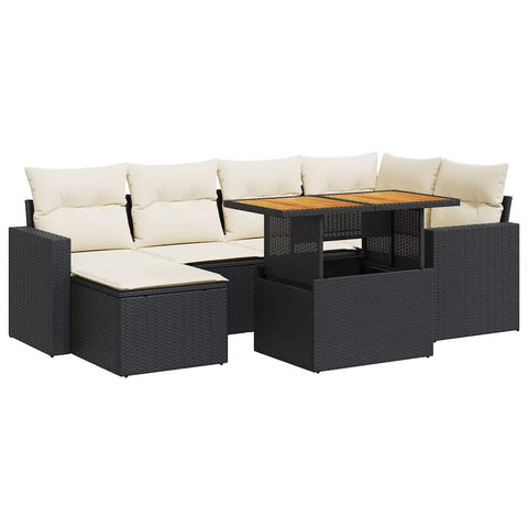 vidaXL 7 Piece Patio Sofa Set with Cushions Black Poly Rattan, Garden Sofa Set, Garden Lounge Set, Poly Rattan Sofa Set, Outdoor Sofa Set