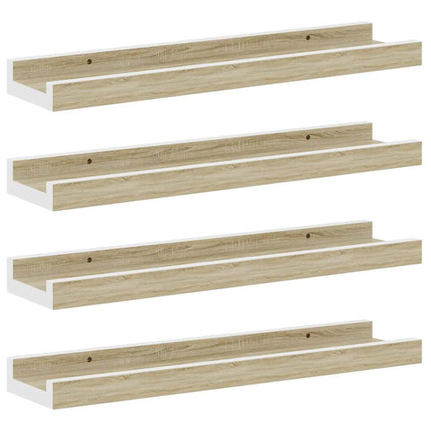 vidaXL Wall Shelves, Floating Display Shelves 15.7" - White and Sonoma Oak, MDF, Modern Design for Living Room, Bedroom, Office - 4 Pcs Set