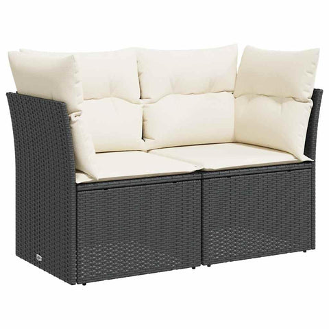 vidaXL Garden Sofa Black PE Rattan 2-Seater Removable Covers