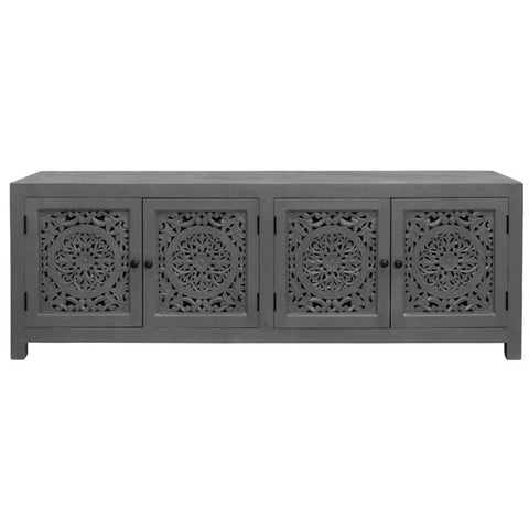 Moti Waverly Solid Wood Media Cabinet with 4 Doors and Gray Finish