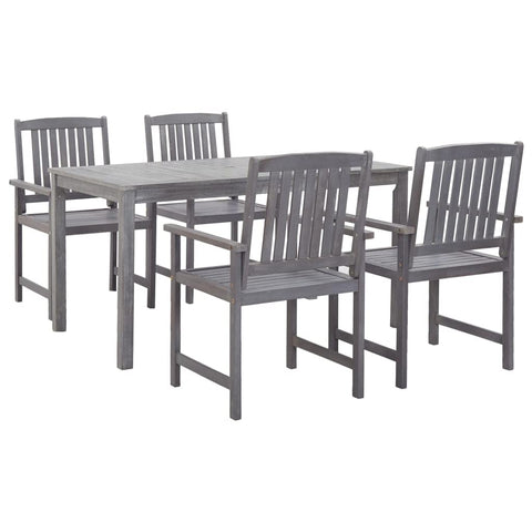 vidaXL 5 Piece Solid Acacia Wood Patio Dining Set Garden 1 Table 4 Chairs Furniture Gray